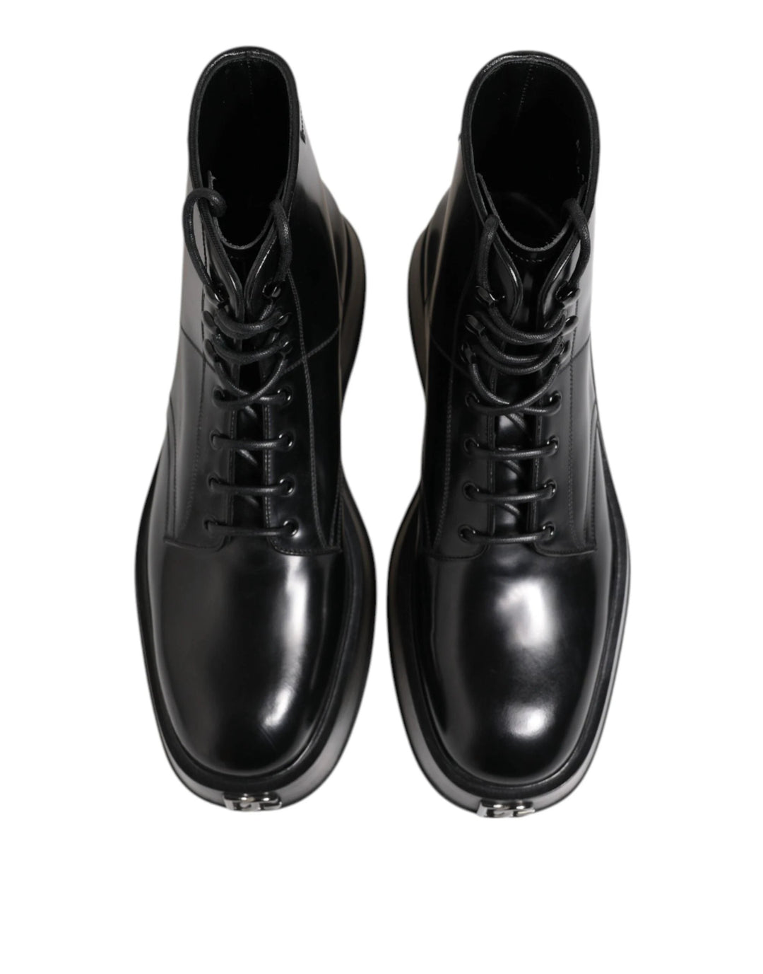 Dolce &amp; Gabbana Sample Sale Dolce &amp; Gabbana Black Leather Logo Ankle Boots Lace Up Shoes - | Designer outlet
