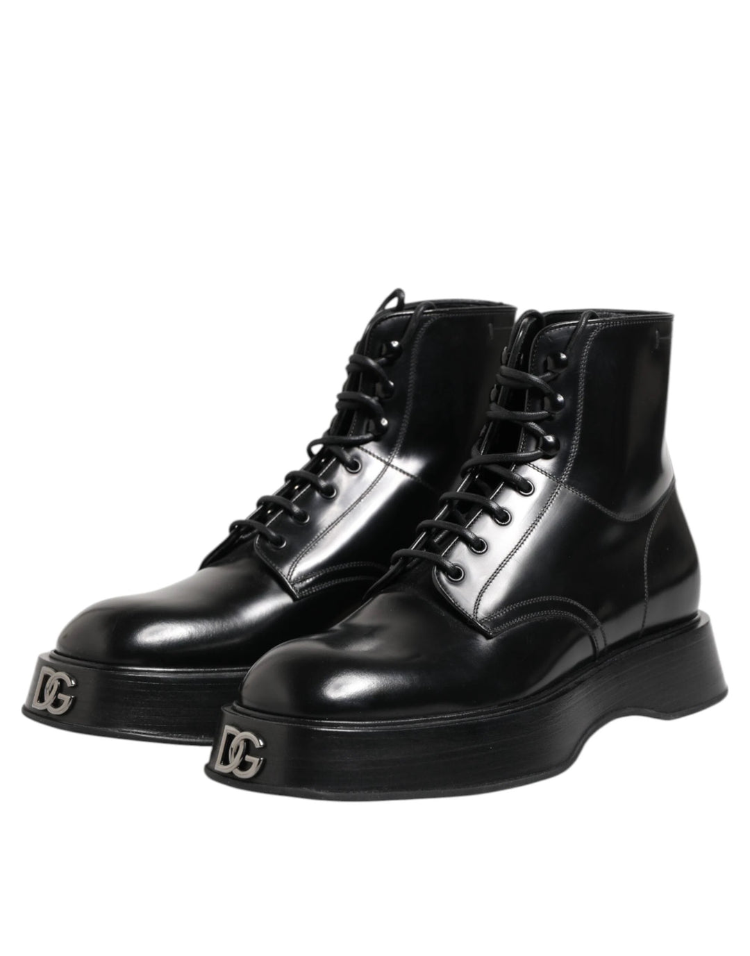 Dolce &amp; Gabbana Sample Sale Dolce &amp; Gabbana Black Leather Logo Ankle Boots Lace Up Shoes - | Designer outlet