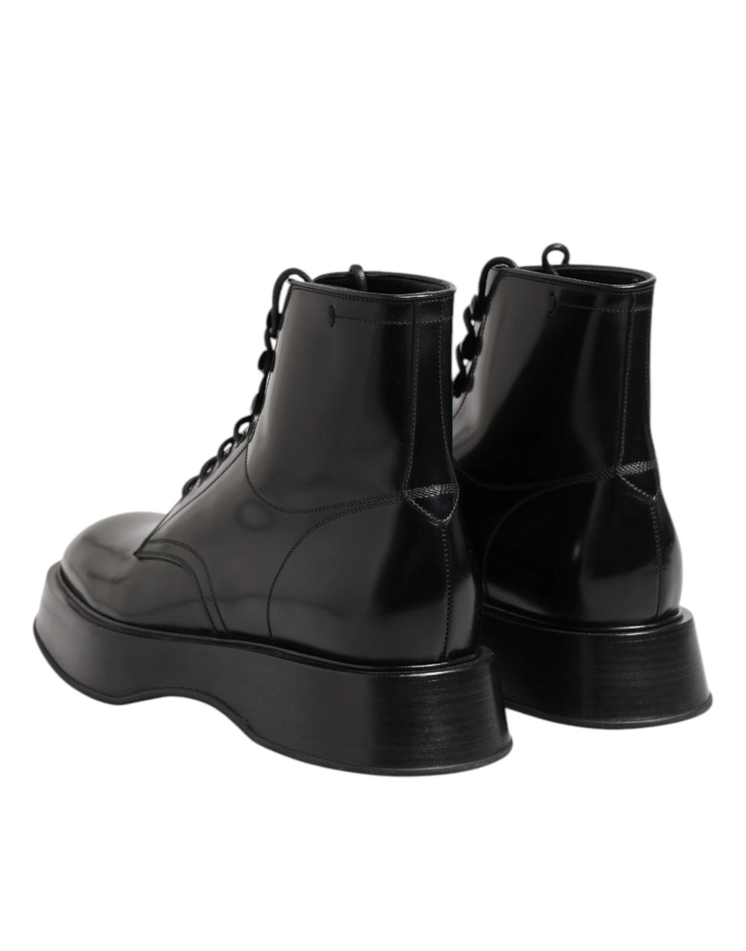 Dolce &amp; Gabbana Sample Sale Dolce &amp; Gabbana Black Leather Logo Ankle Boots Lace Up Shoes - | Designer outlet