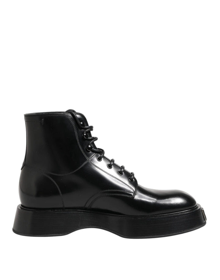 Dolce &amp; Gabbana Sample Sale Dolce &amp; Gabbana Black Leather Logo Ankle Boots Lace Up Shoes - | Designer outlet