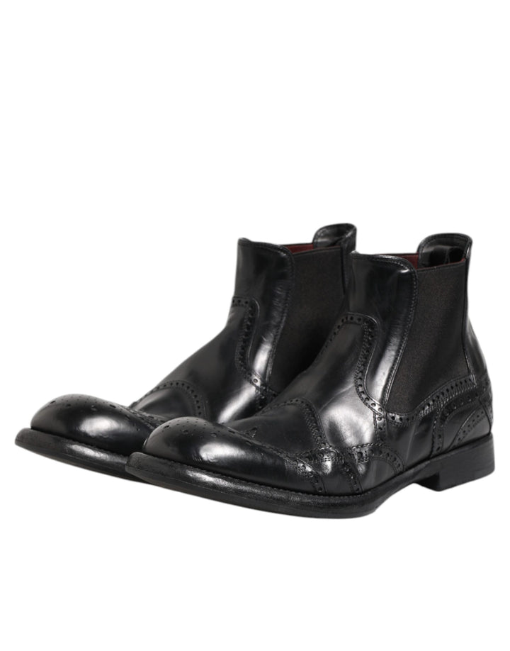Dolce &amp; Gabbana Sample Sale Dolce &amp; Gabbana Black Leather Ankle Boots Slip On Shoes - | Designer outlet