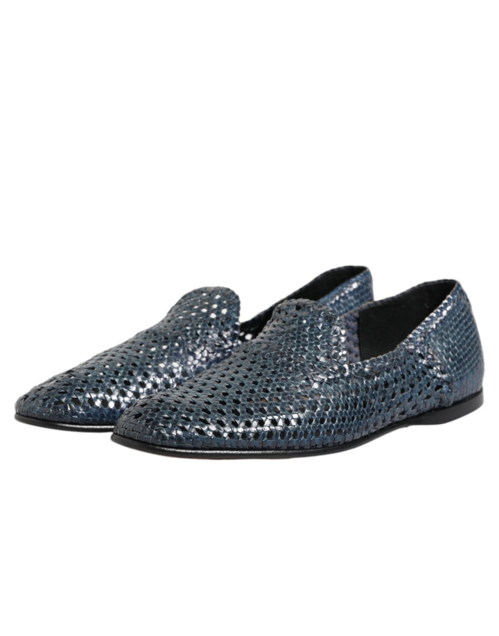 Dolce &amp; Gabbana Sample Sale Dolce &amp; Gabbana Blue Woven Leather Slip On Loafers Shoes - | Designer outlet