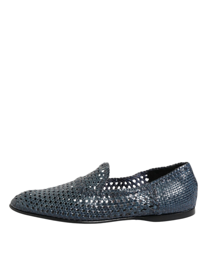 Dolce &amp; Gabbana Sample Sale Dolce &amp; Gabbana Blue Woven Leather Slip On Loafers Shoes - | Designer outlet