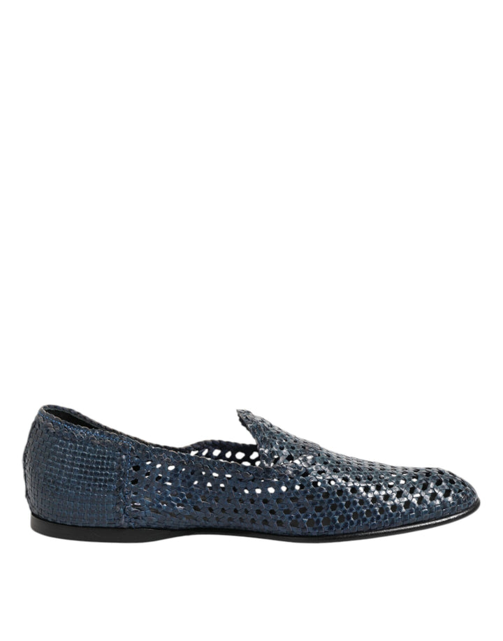 Dolce &amp; Gabbana Sample Sale Dolce &amp; Gabbana Blue Woven Leather Slip On Loafers Shoes - | Designer outlet