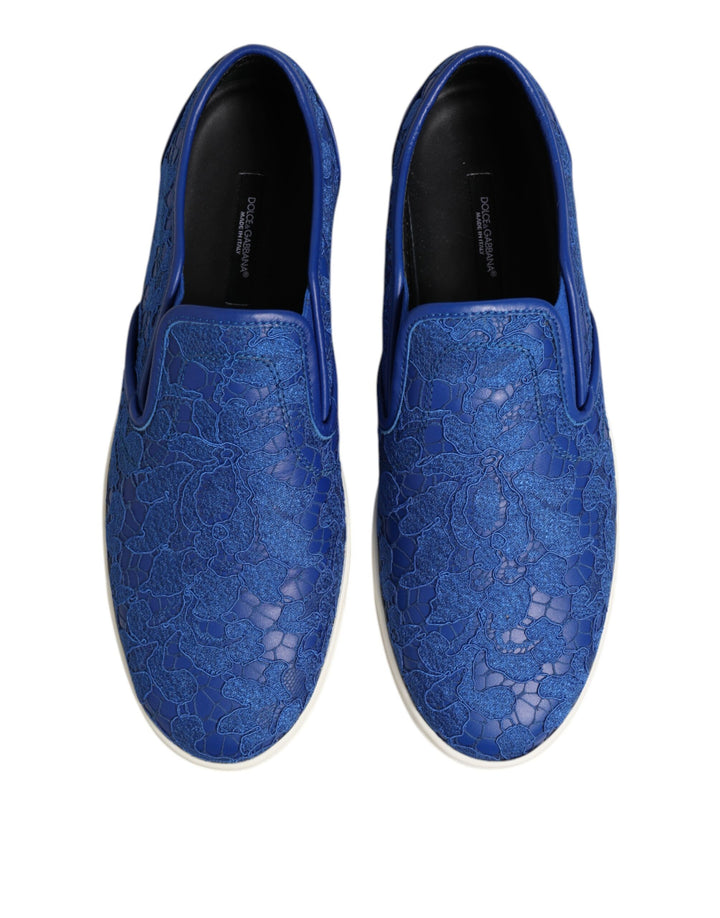 Dolce &amp; Gabbana Blue Leather Lace Slip On Sneaker Shoes by Dolce &amp; Gabbana outlet now on sale