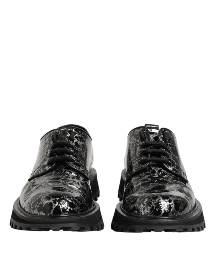 Dolce & Gabbana Black White Calfskin Chunky Derby Shoes