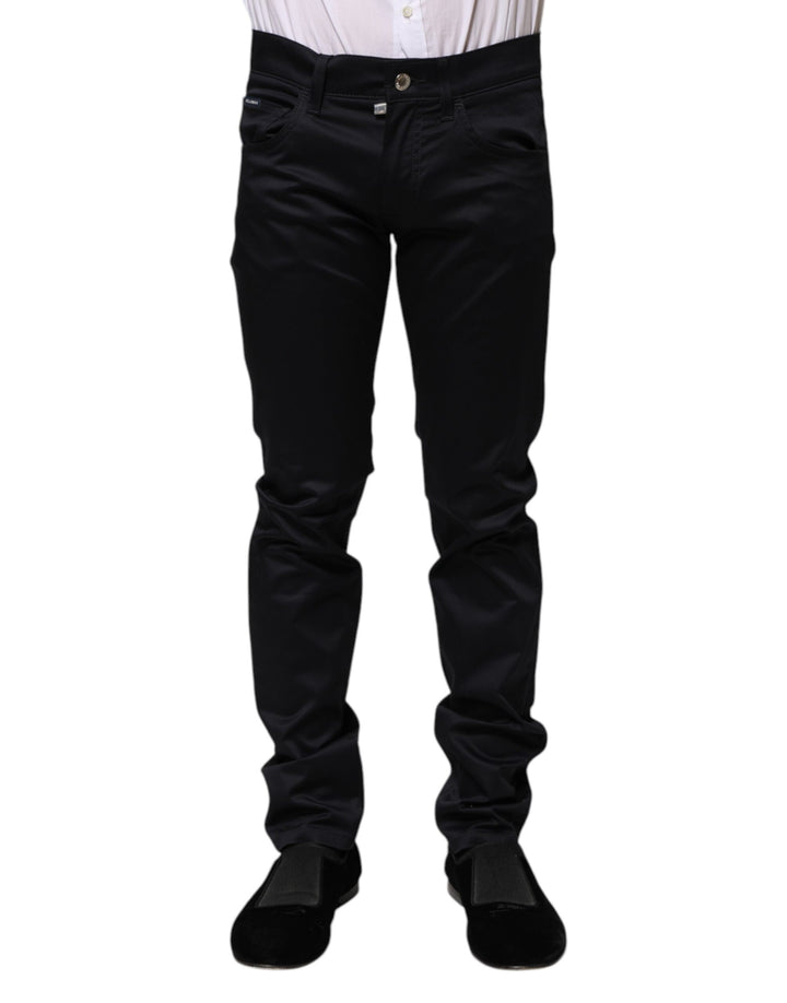 Dolce &amp; Gabbana Black Cotton Skinny Mid Waist Pants by Dolce &amp; Gabbana outlet now on sale