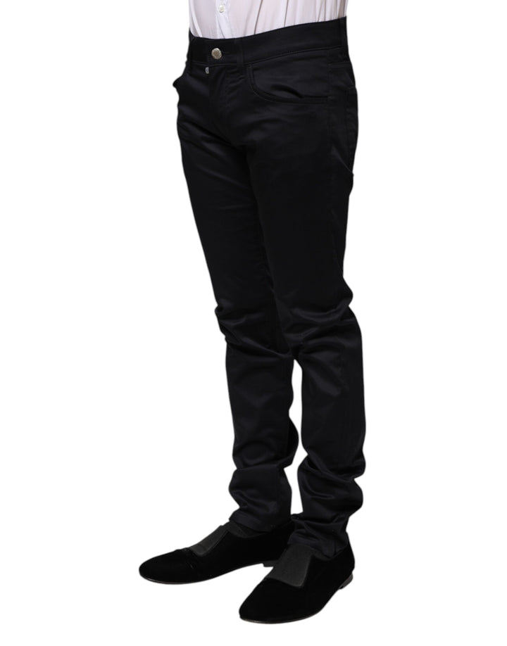 Dolce &amp; Gabbana Black Cotton Skinny Mid Waist Pants by Dolce &amp; Gabbana outlet now on sale