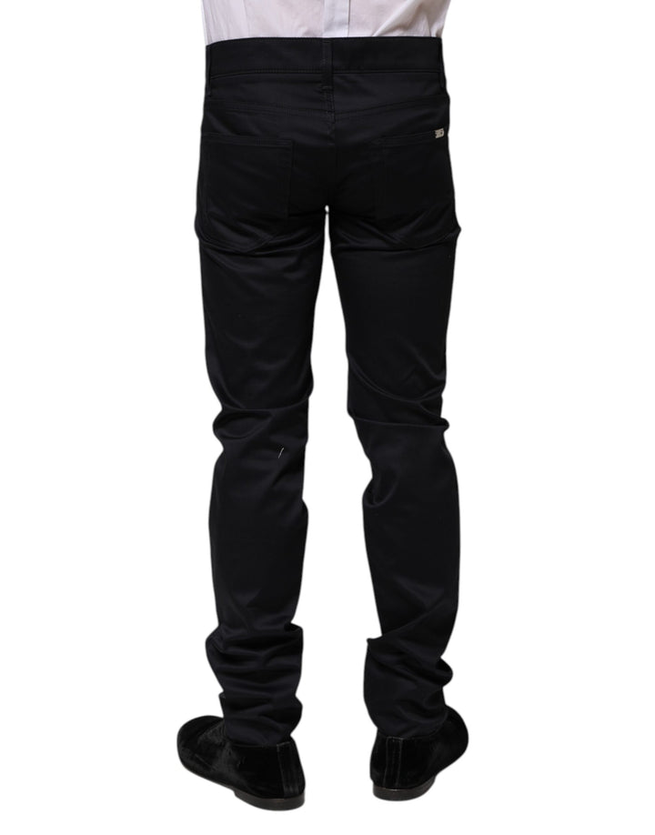 Dolce &amp; Gabbana Black Cotton Skinny Mid Waist Pants by Dolce &amp; Gabbana outlet now on sale