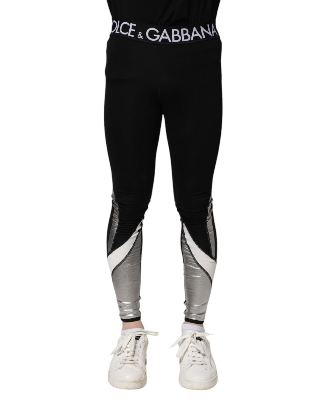 Dolce &amp; Gabbana Black Silver Nylon Skinny Men Leggings Pants by Dolce &amp; Gabbana outlet now on sale