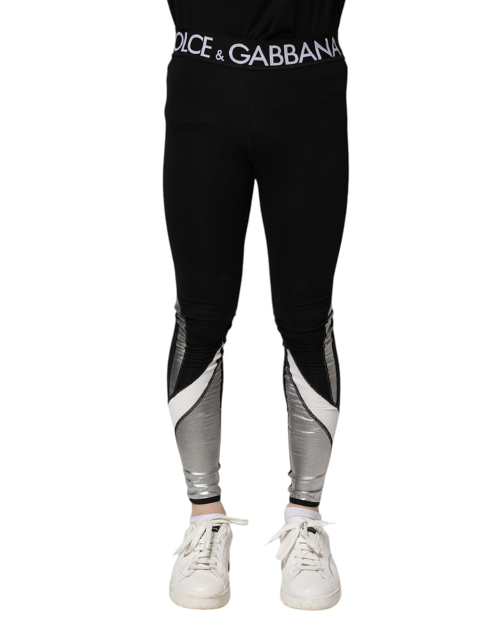 Dolce &amp; Gabbana Black Silver Nylon Skinny Men Leggings Pants by Dolce &amp; Gabbana outlet now on sale