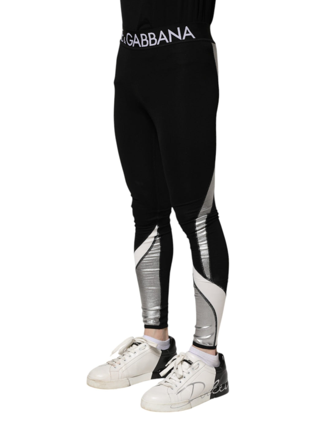 Dolce &amp; Gabbana Black Silver Nylon Skinny Men Leggings Pants by Dolce &amp; Gabbana outlet now on sale