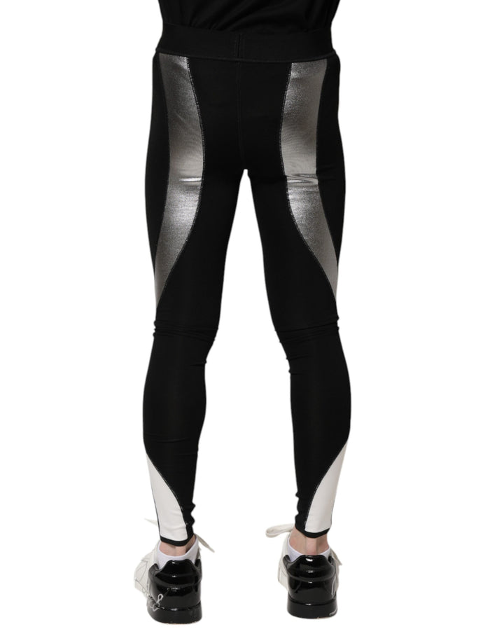 Dolce &amp; Gabbana Black Silver Nylon Skinny Men Leggings Pants by Dolce &amp; Gabbana outlet now on sale