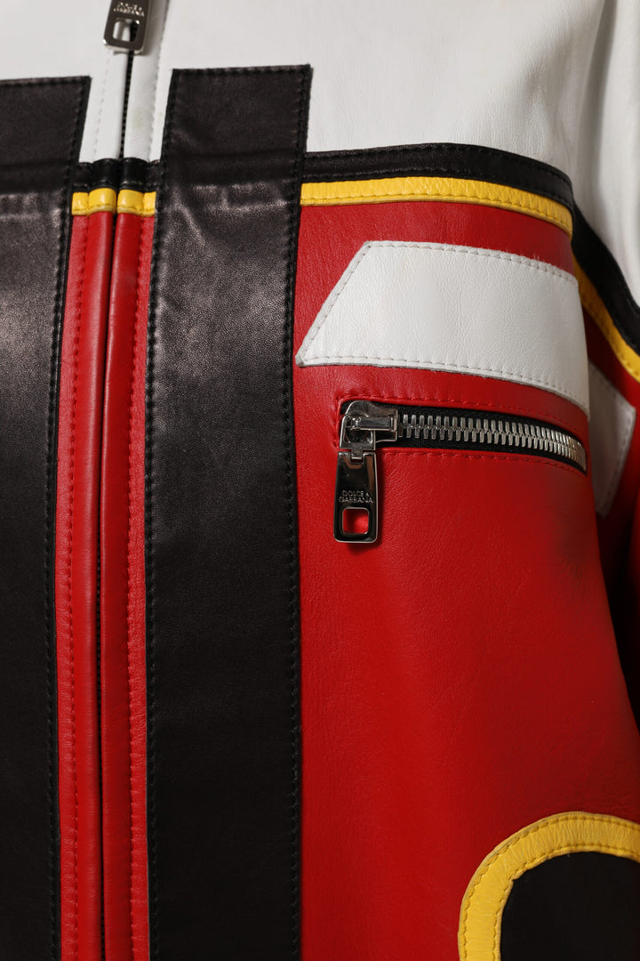 Dolce & Gabbana Multicolor Leather Biker Full Zip Coat Jacket