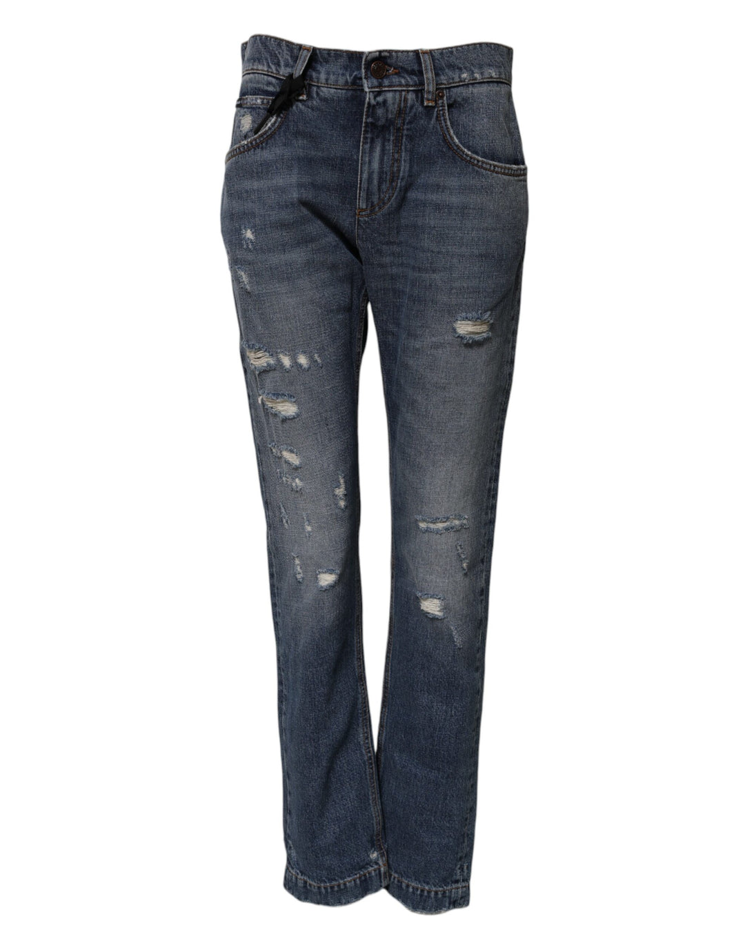 Dolce &amp; Gabbana Sample Sale Dolce &amp; Gabbana Blue Cotton Tattered Boyfriend Denim Jeans - | Designer outlet
