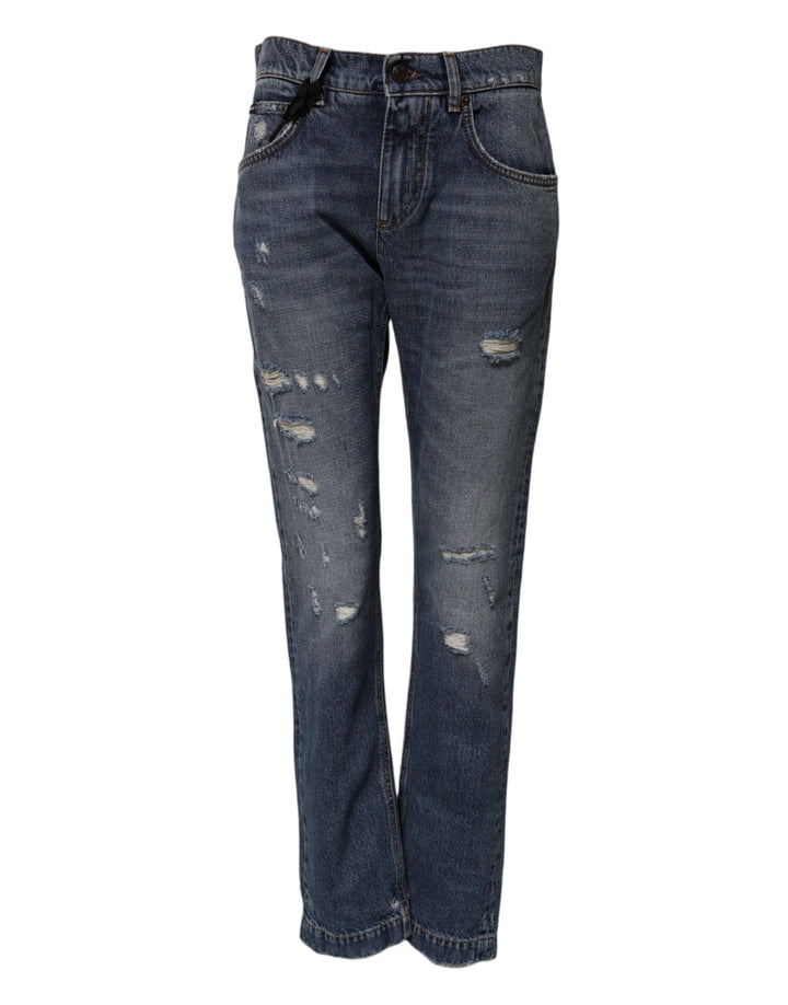 Dolce &amp; Gabbana Sample Sale Dolce &amp; Gabbana Blue Cotton Tattered Boyfriend Denim Jeans - | Designer outlet