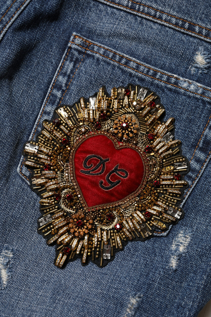 Dolce &amp; Gabbana Sample Sale Dolce &amp; Gabbana Blue Cotton Tattered Boyfriend Denim Jeans - | Designer outlet