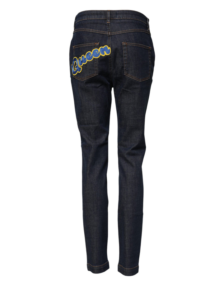 Dolce &amp; Gabbana Sample Sale Dolce &amp; Gabbana Blue Queen Patch AUDREY Mid Waist Denim Jeans - | Designer outlet