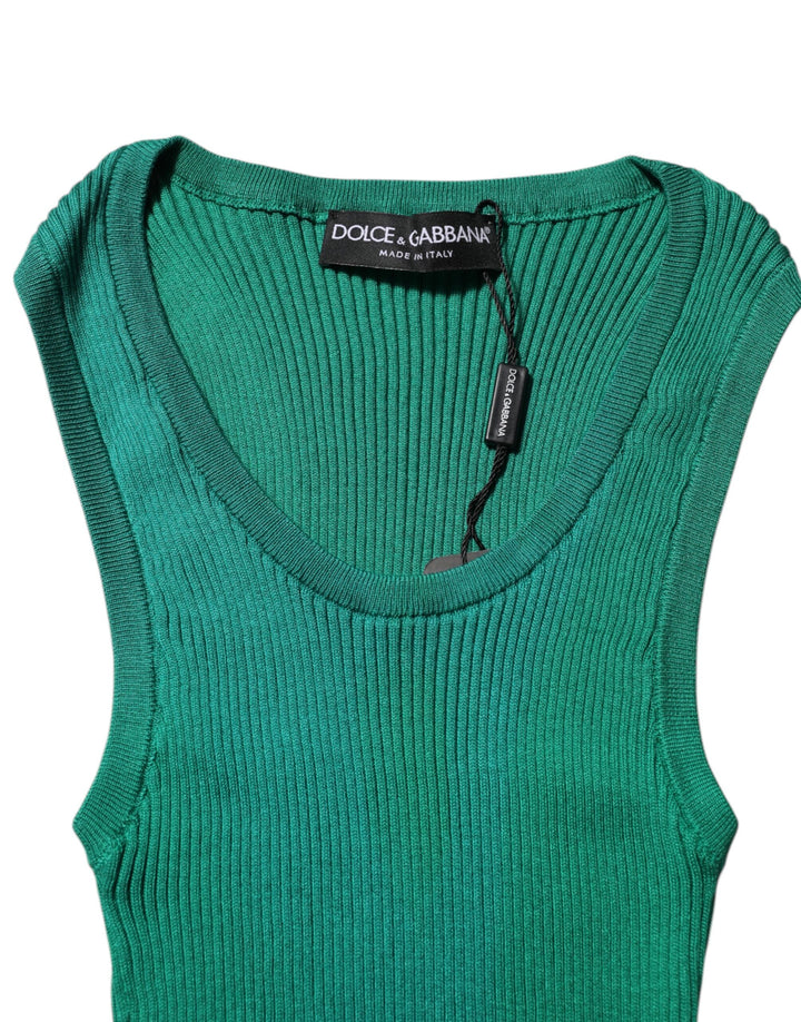 Dolce & Gabbana Green Silk Sleeveless Round Neck Tank Top