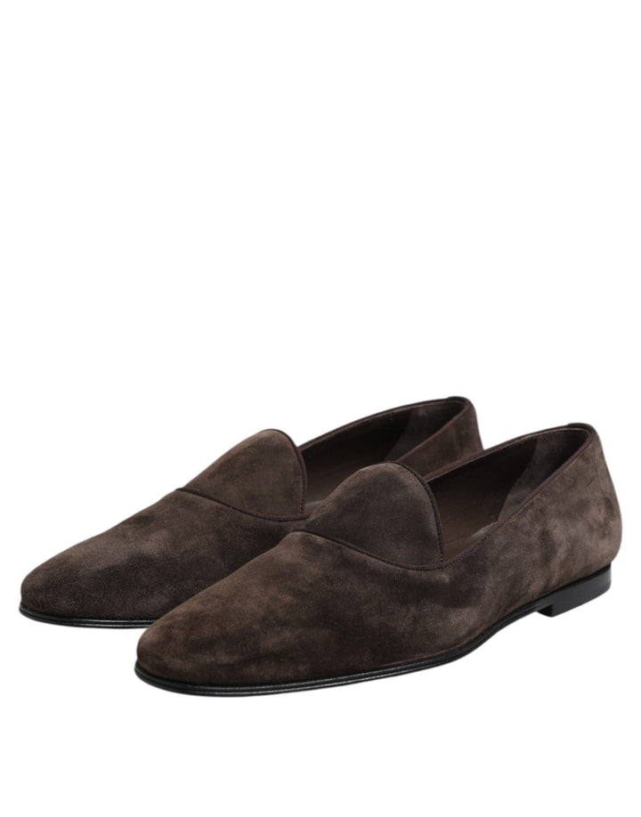 Dolce &amp; Gabbana Brown Velvet Leather Slip On Loafers Shoes by Dolce &amp; Gabbana outlet now on sale