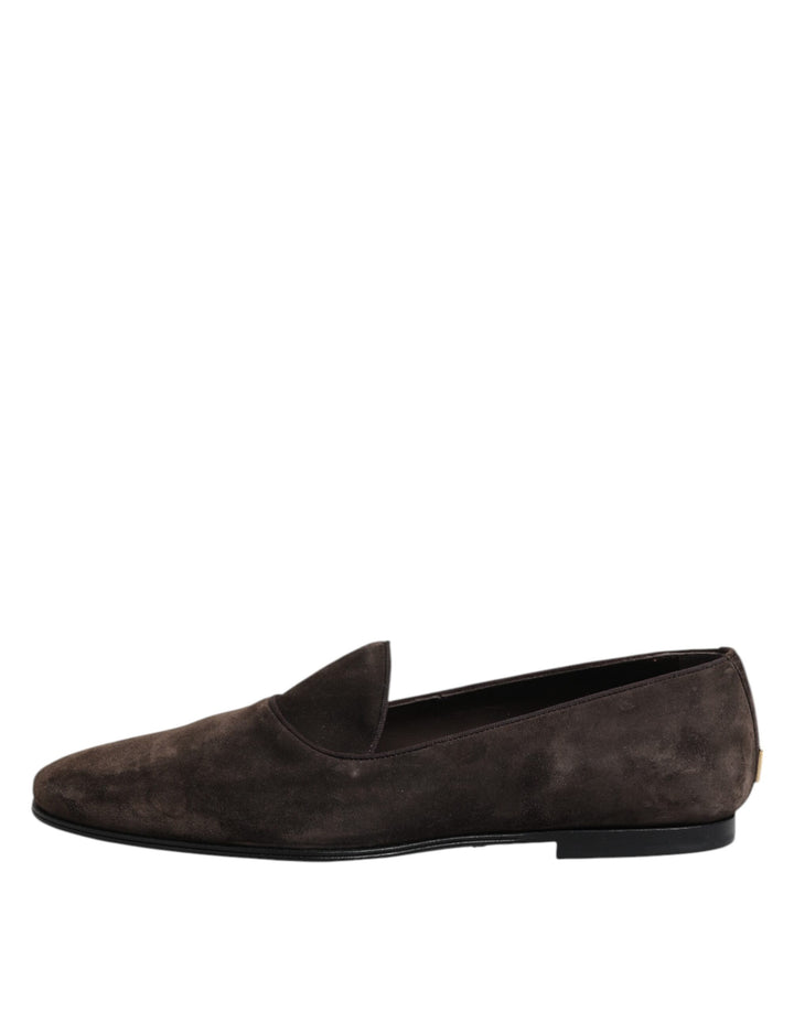 Dolce &amp; Gabbana Brown Velvet Leather Slip On Loafers Shoes by Dolce &amp; Gabbana outlet now on sale