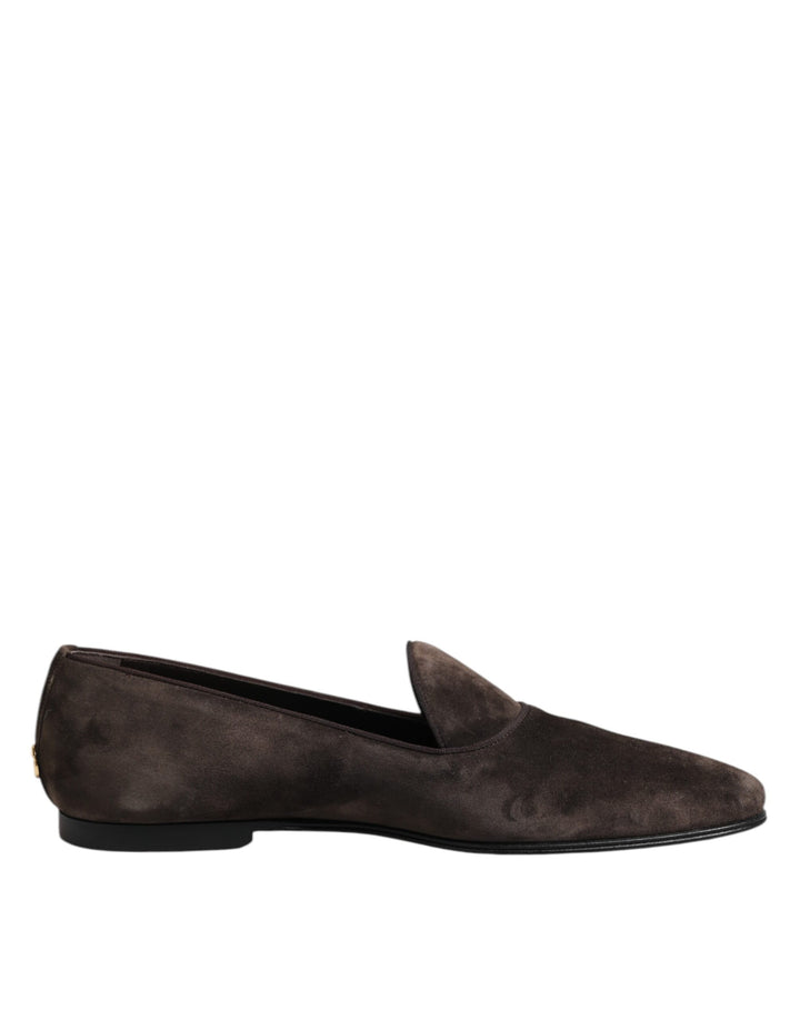 Dolce &amp; Gabbana Brown Velvet Leather Slip On Loafers Shoes by Dolce &amp; Gabbana outlet now on sale