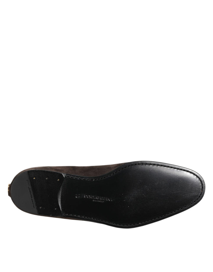 Dolce &amp; Gabbana Brown Velvet Leather Slip On Loafers Shoes by Dolce &amp; Gabbana outlet now on sale
