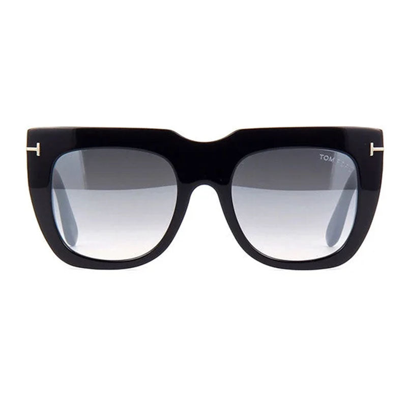 Tom Ford Square Full Rim, with a Shiny Black frame and Smoke Gradient Mirror lens.