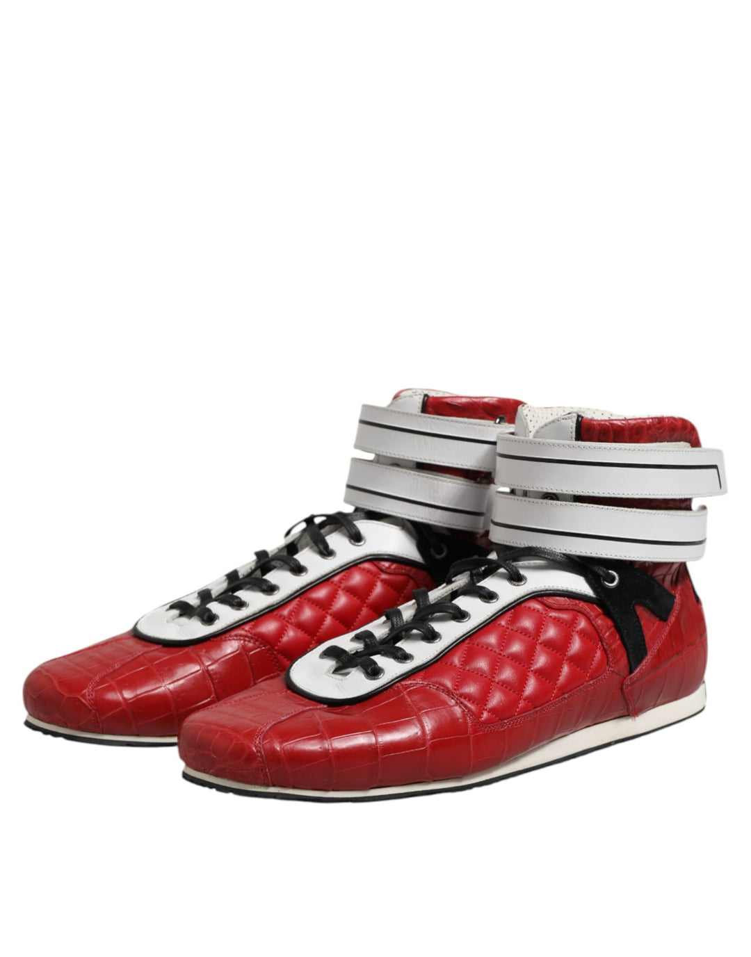 Dolce &amp; Gabbana Sample Sale Dolce &amp; Gabbana Red Quilted Leather Lace Up Sneakers Shoes - | Designer outlet