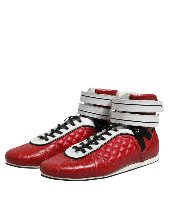 Dolce &amp; Gabbana Sample Sale Dolce &amp; Gabbana Red Quilted Leather Lace Up Sneakers Shoes - | Designer outlet