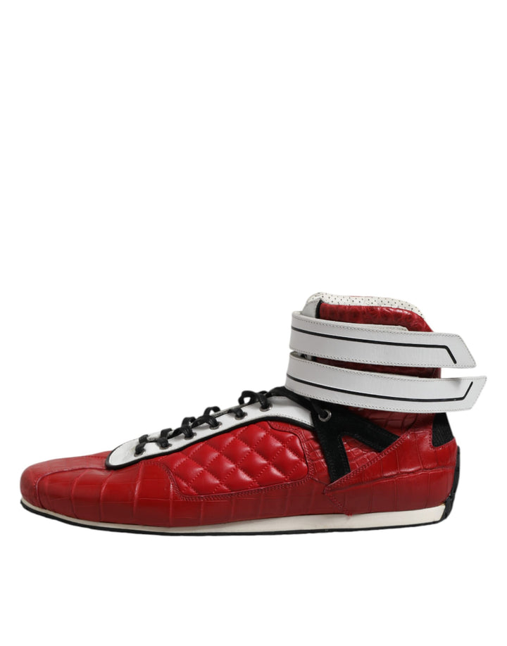 Dolce &amp; Gabbana Sample Sale Dolce &amp; Gabbana Red Quilted Leather Lace Up Sneakers Shoes - | Designer outlet