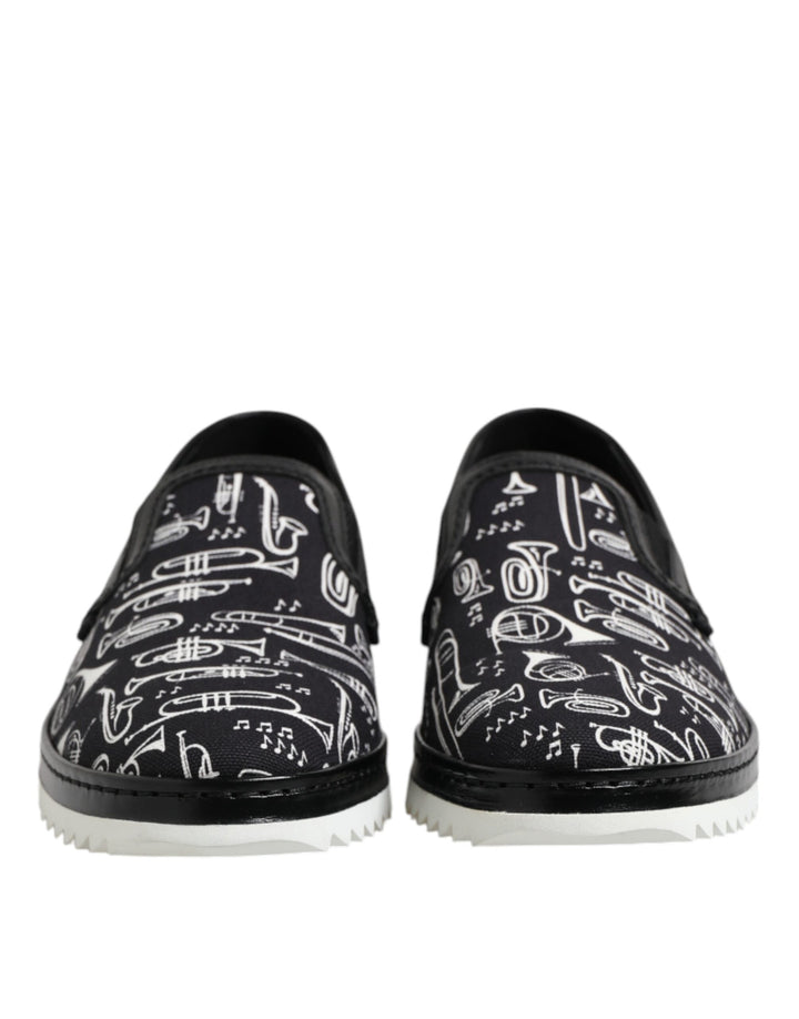 Dolce &amp; Gabbana Sample Sale Dolce &amp; Gabbana Black Slip On Printed Men Loafers Shoes - | Designer outlet