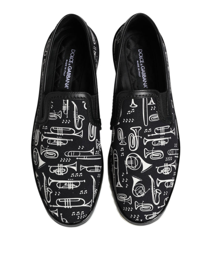 Dolce &amp; Gabbana Sample Sale Dolce &amp; Gabbana Black Slip On Printed Men Loafers Shoes - | Designer outlet