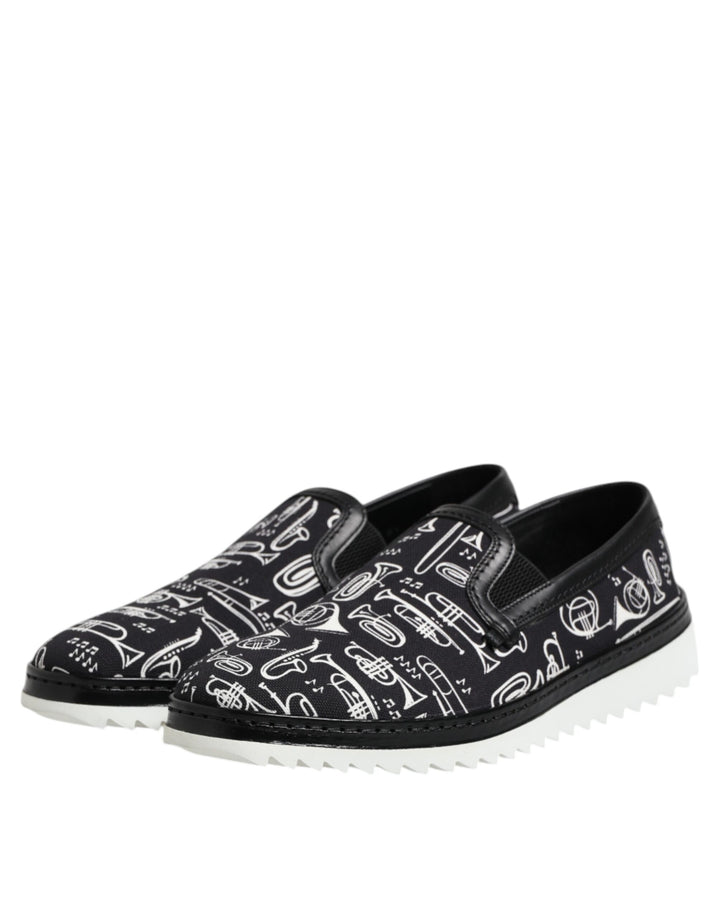 Dolce &amp; Gabbana Sample Sale Dolce &amp; Gabbana Black Slip On Printed Men Loafers Shoes - | Designer outlet