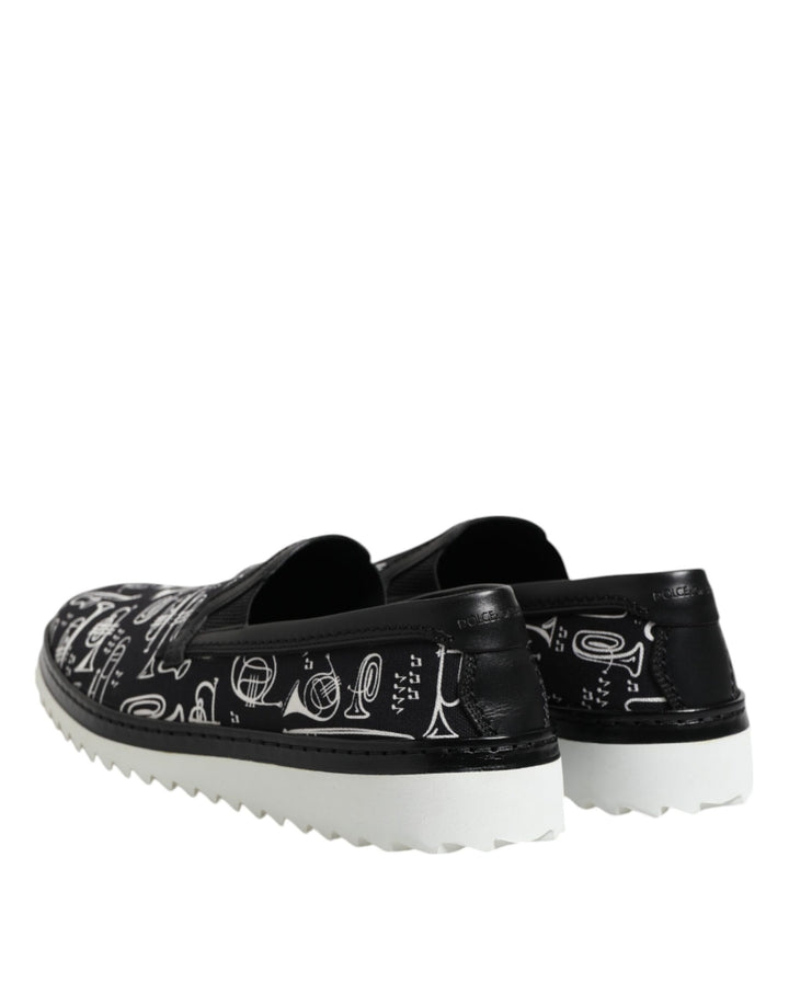 Dolce &amp; Gabbana Sample Sale Dolce &amp; Gabbana Black Slip On Printed Men Loafers Shoes - | Designer outlet