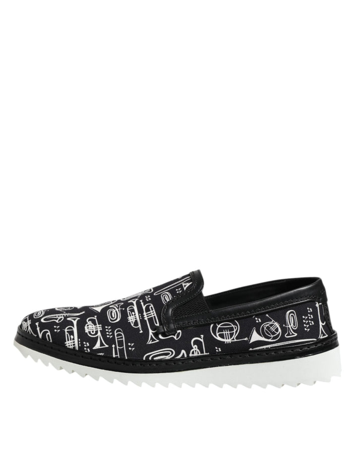Dolce &amp; Gabbana Sample Sale Dolce &amp; Gabbana Black Slip On Printed Men Loafers Shoes - | Designer outlet