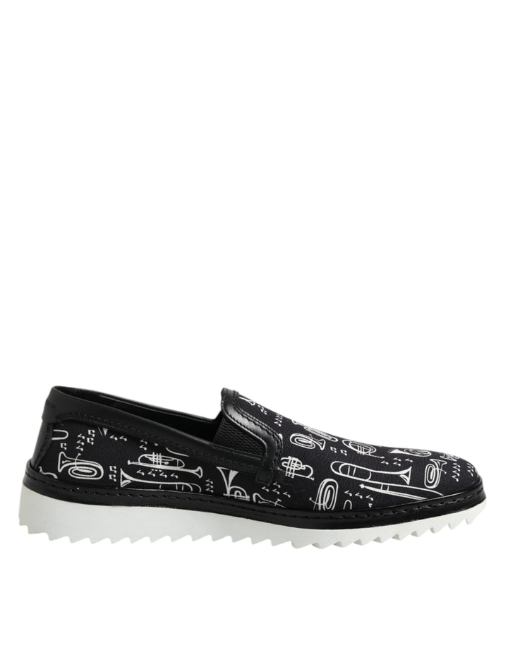 Dolce &amp; Gabbana Sample Sale Dolce &amp; Gabbana Black Slip On Printed Men Loafers Shoes - | Designer outlet