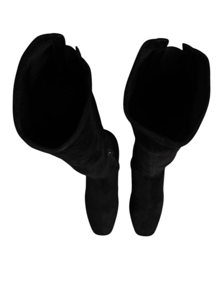 Dolce &amp; Gabbana Black Suede Leather Knee High Boots Shoes by Dolce &amp; Gabbana outlet now on sale