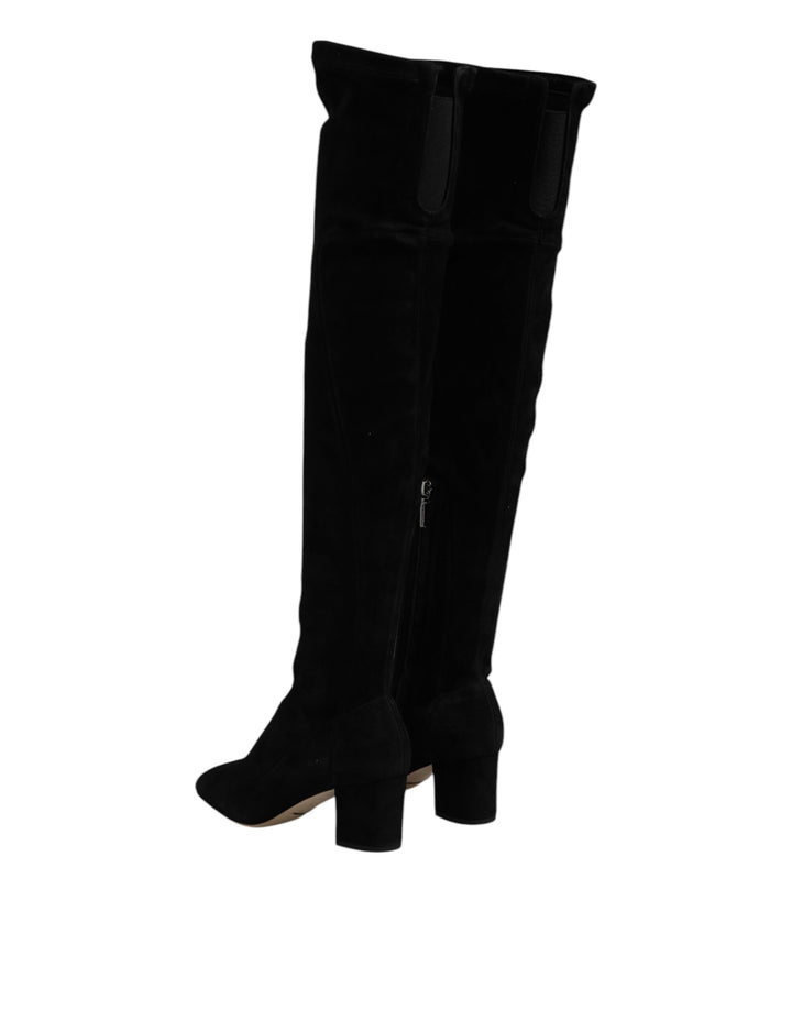 Dolce &amp; Gabbana Black Suede Leather Knee High Boots Shoes by Dolce &amp; Gabbana outlet now on sale