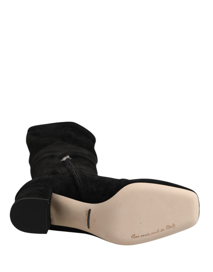 Dolce &amp; Gabbana Black Suede Leather Knee High Boots Shoes by Dolce &amp; Gabbana outlet now on sale