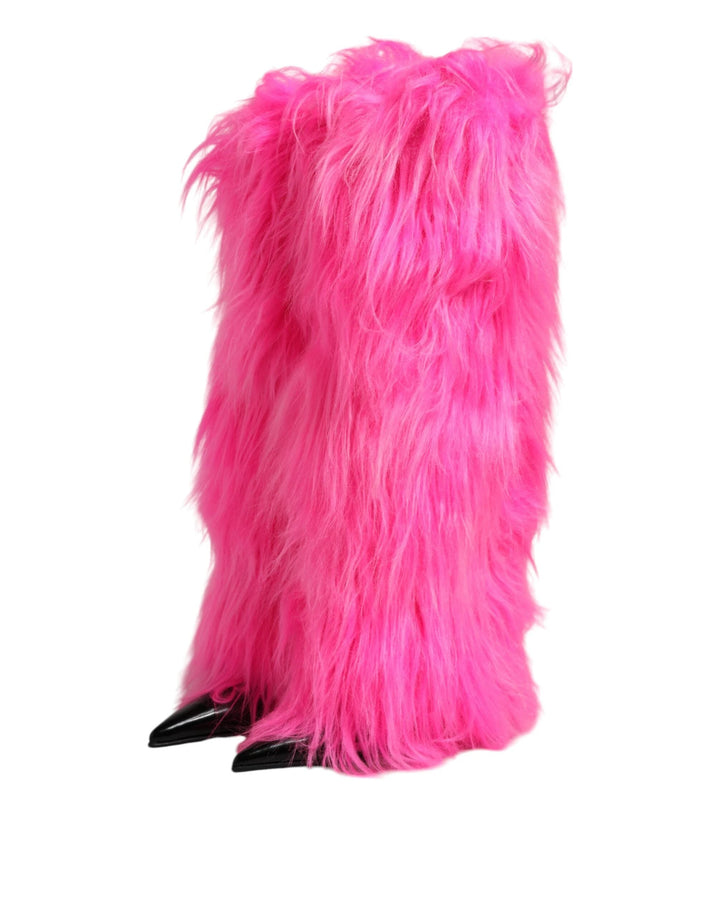 Dolce &amp; Gabbana Sample Sale Dolce &amp; Gabbana Pink Faux Fur Leather High Heels Boots Shoes - | Designer outlet