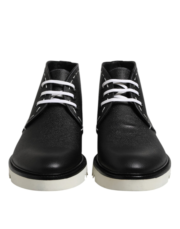 Dolce &amp; Gabbana Sample Sale Dolce &amp; Gabbana Black White Leather Ankle Boots Shoes - | Designer outlet