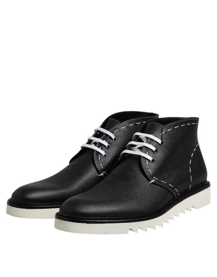 Dolce &amp; Gabbana Sample Sale Dolce &amp; Gabbana Black White Leather Ankle Boots Shoes - | Designer outlet