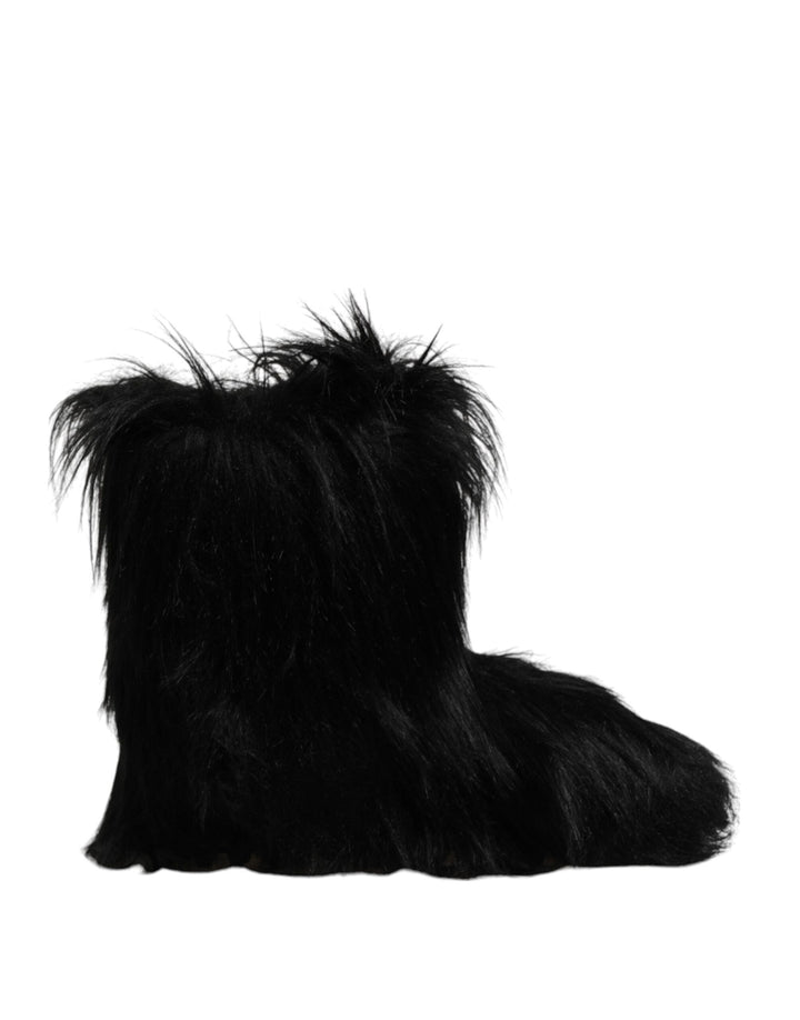 Dolce & Gabbana Sample Sale Dolce & Gabbana Black Faux Fur Mid Calf Boots Shoes - | Designer outlet