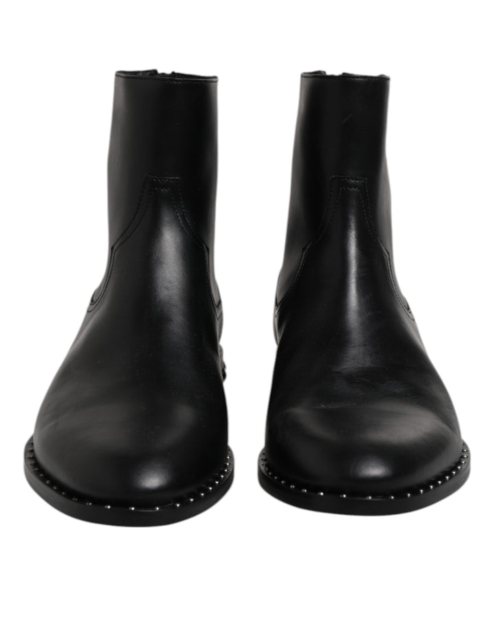 Dolce &amp; Gabbana Sample Sale Dolce &amp; Gabbana Black Leather Logo Ankle Boots Studded Shoes - | Designer outlet