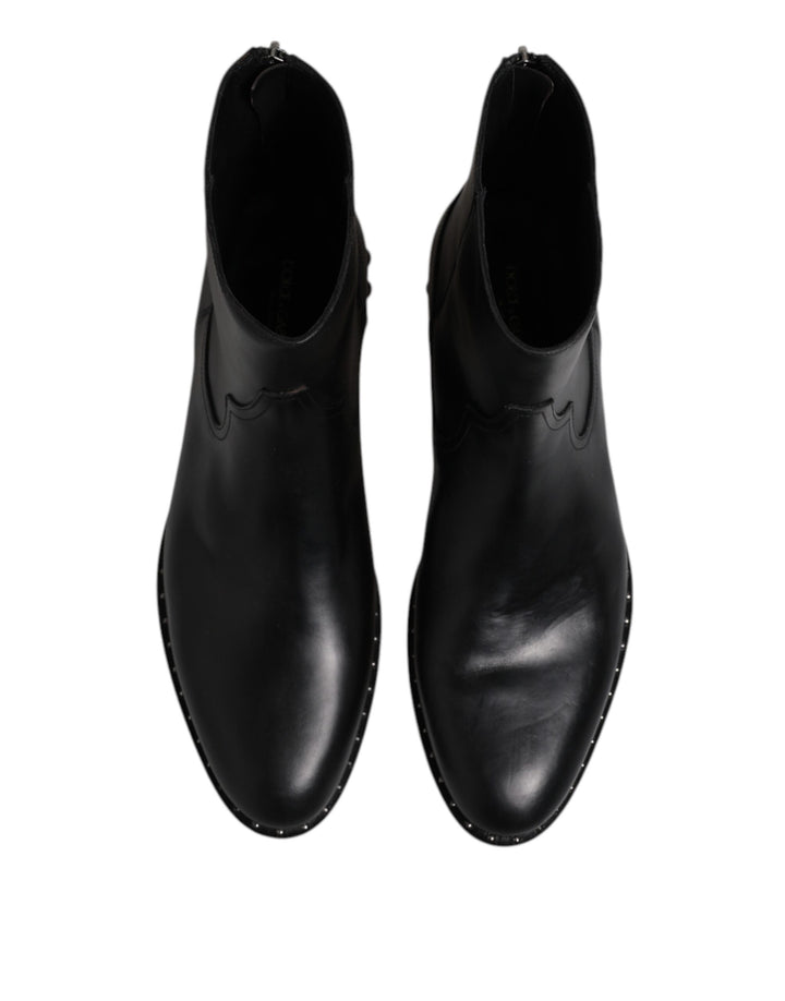 Dolce &amp; Gabbana Sample Sale Dolce &amp; Gabbana Black Leather Logo Ankle Boots Studded Shoes - | Designer outlet