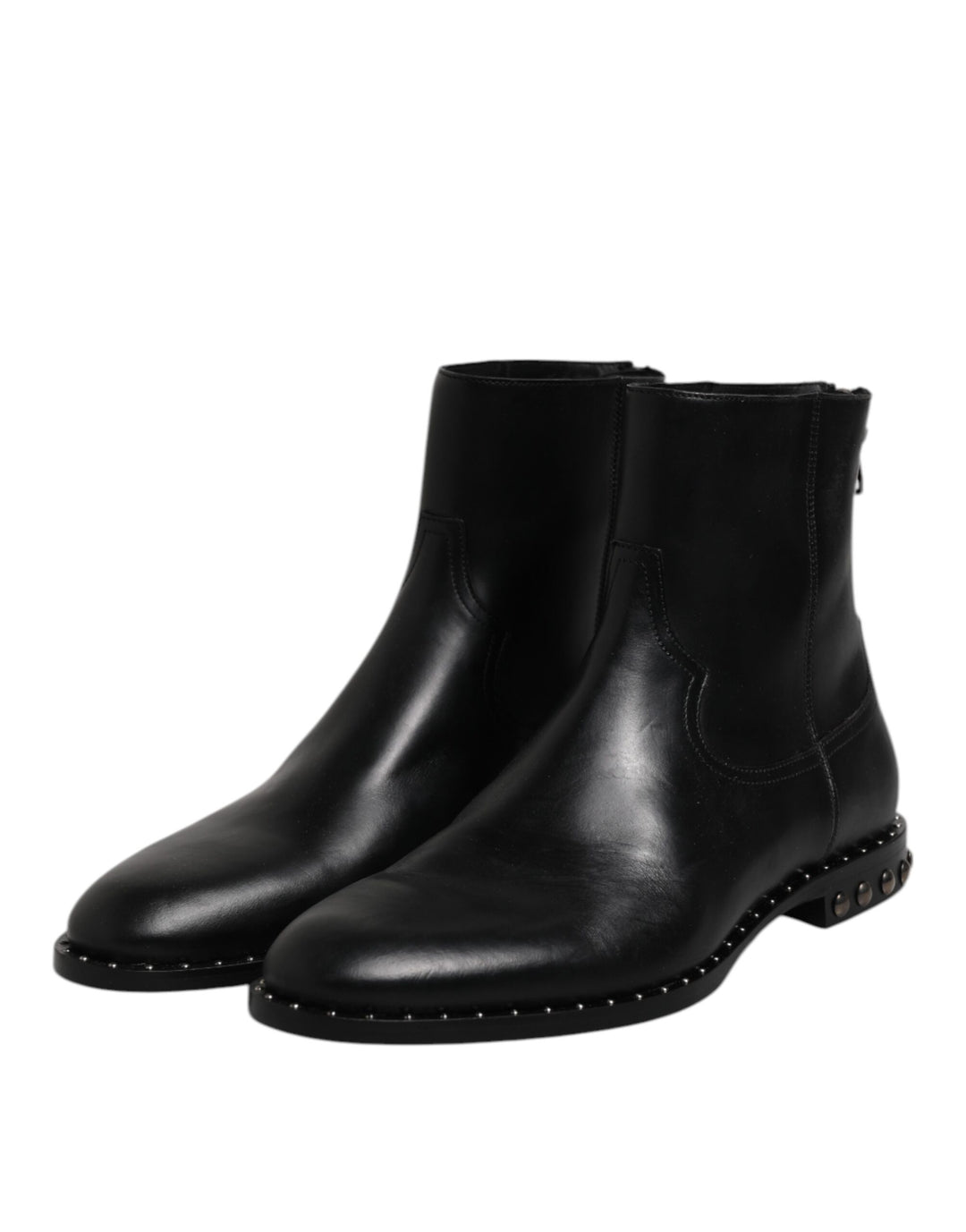 Dolce &amp; Gabbana Sample Sale Dolce &amp; Gabbana Black Leather Logo Ankle Boots Studded Shoes - | Designer outlet