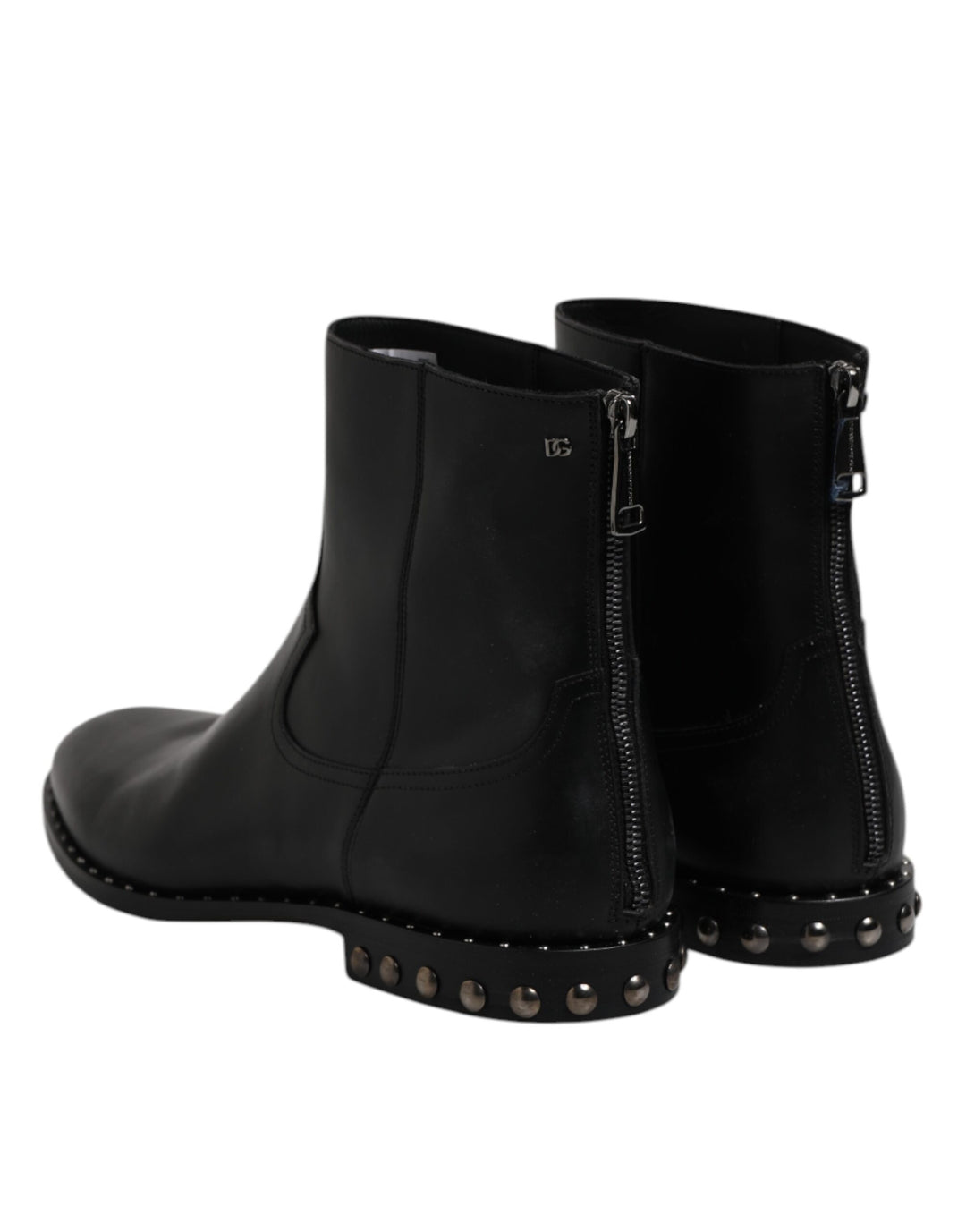 Dolce &amp; Gabbana Sample Sale Dolce &amp; Gabbana Black Leather Logo Ankle Boots Studded Shoes - | Designer outlet