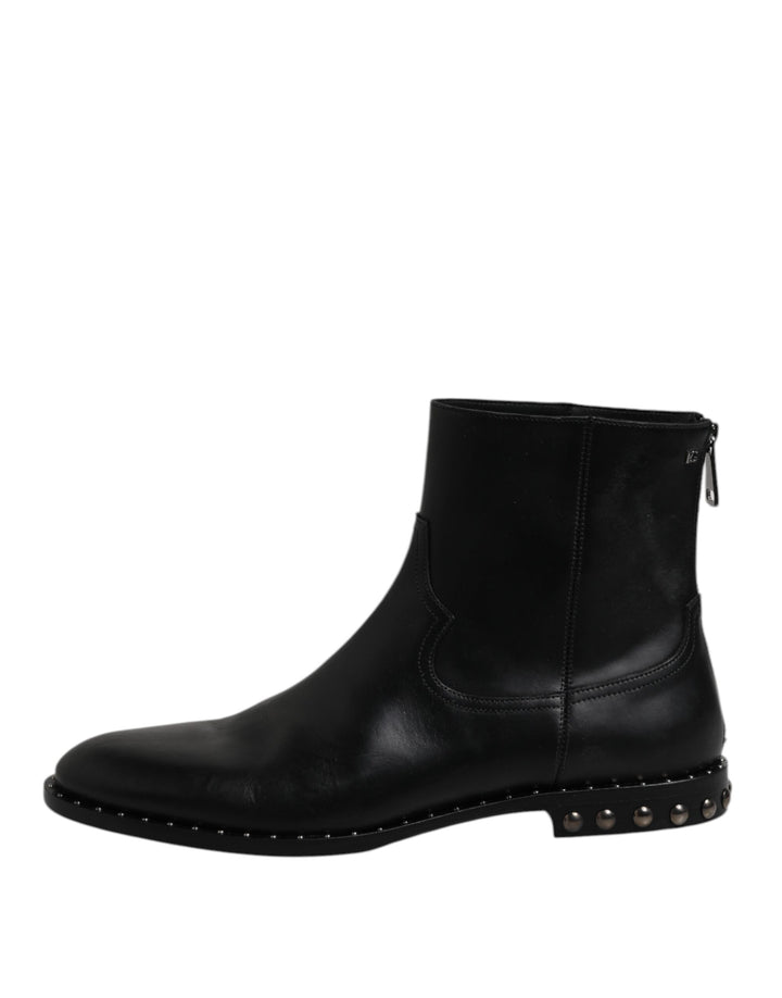 Dolce &amp; Gabbana Sample Sale Dolce &amp; Gabbana Black Leather Logo Ankle Boots Studded Shoes - | Designer outlet