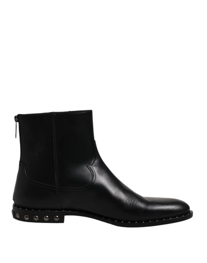 Dolce &amp; Gabbana Sample Sale Dolce &amp; Gabbana Black Leather Logo Ankle Boots Studded Shoes - | Designer outlet